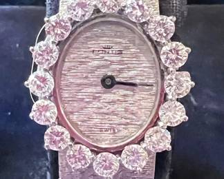 18k white gold and large diamond ladies watch
