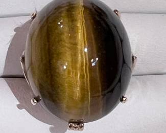 VERY, VERY large tiger’s eye and gold ring