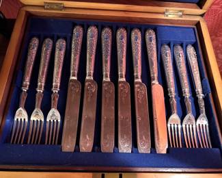 Antique silver fish set in fitted box