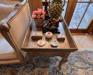 Don Ruseau carved painted table with drawer
