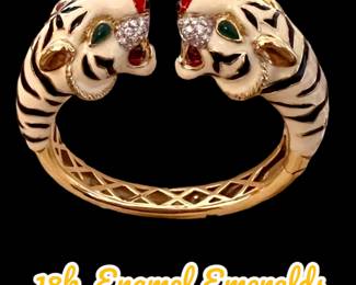 18k yellow gold, diamond, emerald “Tiger” hinged cuff bracelet