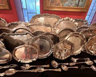 Over 30 silver trays - many sterling