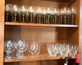 Stemware in bar:  cut to clear, vintage Murano, mid-century, waterford