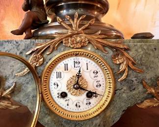 French enamel clock on marble base