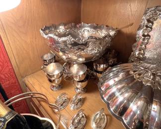 Silver punch bowl and (12) cups