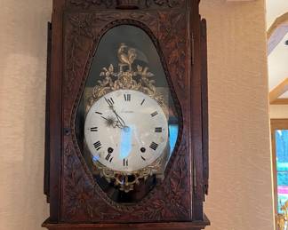 Antique French carved oak tall case clock