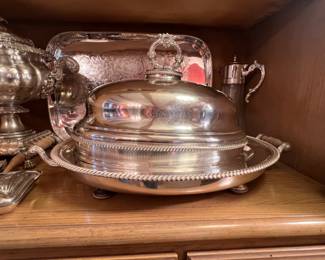 Very large covered meat dome with hot water tray