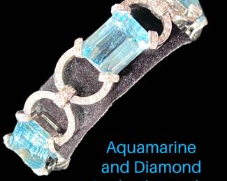 Gorgeous aquamarine and diamond bracelet mounted in 18k white gold.  This bracelet comes with a current November 2023 appraisal.
