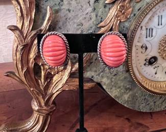 Vintage fluted coral and sterling earrings