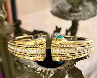 18k gold, diamond, semi-precious stone hinged cuff bracelet