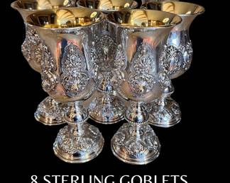 Eight sterling goblets 