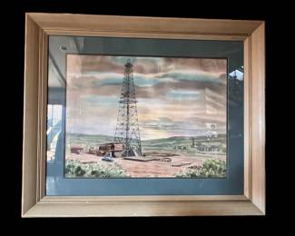 Warner Hoople 1954 Texas Oil Well watercolor