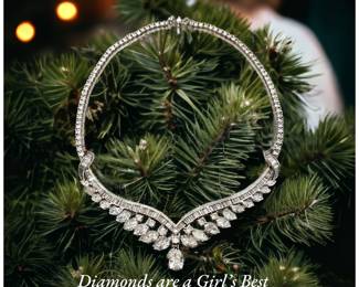 Amazing vintage diamond and platinum cocktail necklace with detachable pear shaped diamond pendant.  Purchased in 1969.  The total diamond carat weight (1969 appraisal) is 19.68 carats. This is a true stunner.  Think Audrey Hepburn!