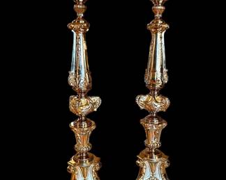 Pair of large French bronze gilt altar candlesticks