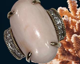 Vintage angel skin coral and diamond ring