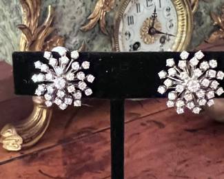 Vintage white gold and diamond starburst earrings