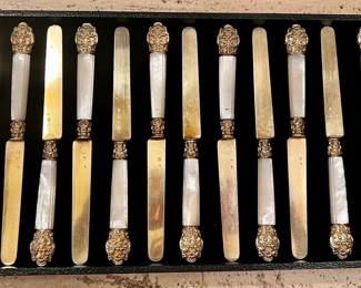Antique French sterling (vermeil) fish knives