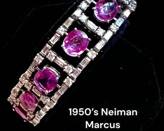 1950’s Neiman Marcus platinum, pink sapphire and diamond cocktail bracelet with current November 2023 appraisal