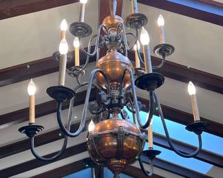 Triple tiered vintage copper chandelier