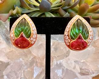 William Noble 18k gold, diamonds, pink & green tourmaline earrings