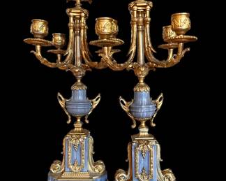 Pair of Louis XV gilt bronze and marble candelabras