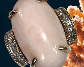 Angel skin coral and diamond ring