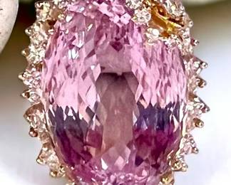 76.42 Kunzite; 18k gold; diamonds.  This ring comes with a current appraisal