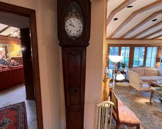 Antique French carved oak tall case clock