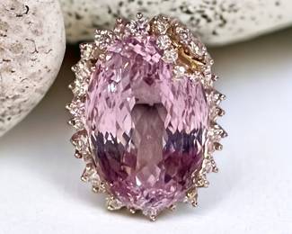 ENORMOUS Kunzite, 18k and diamond cocktail ring