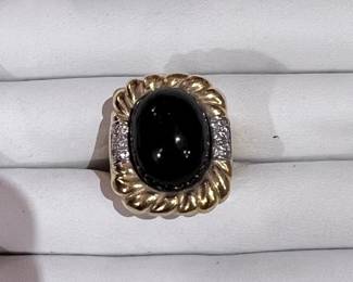 Onyx, 14k & diamond ring