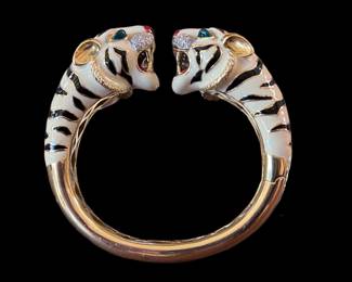 18K enamel, diamond and emerald hinged bracelet