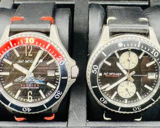 10	$175 	
"Ja McCabe black face chrono black leather band 9"""	
set of 2 watches - extra metal link in box.