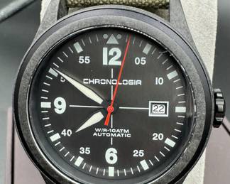 11	$125 	
Chronologia Automatic pilot watch grey & Army green canvas strap militaria in box 