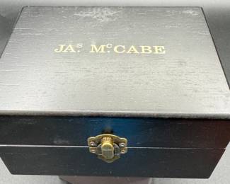 10	$175 	
"Ja McCabe black face chrono black leather band 9"""	
set of 2 watches - extra metal link in box.
