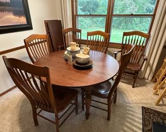 Overview photo of dining room table and chairs