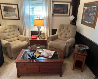 View of hearth room - furniture and signed prints