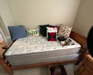 Twin bed and mattress sets...we have 2!    Various throw pillows