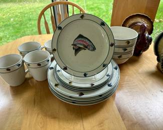 Folkcraft Stoneware - Rainbow Trout dish set