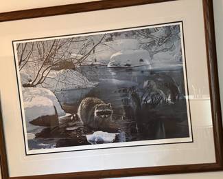 SIgned and numbered raccoon print