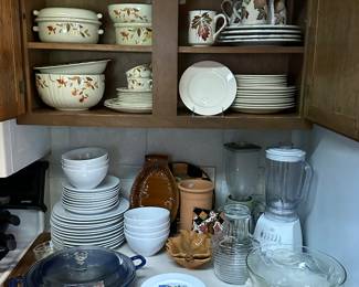 Kitchen dishes, teapots and misc small appliances
