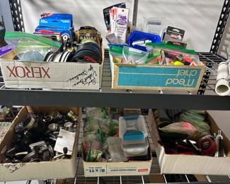 Fishing line, lures, bobbers, rods and reels