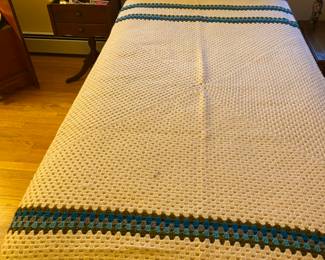 Mid Century Tufted Twin Head Board, Mattress. Vintage Afghan