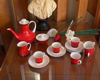 Mid Century  Tea Pot Creamer Sugar, Cups/Saucers, BLOCK, BIDASOA- Spain