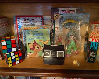 Vintage View Master, Rubik's Cube, Books