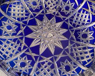 Vintage Bohemian Cut Crystal Czech Cobalt Blue Centerpiece