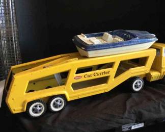 Vintage Metal Tonka Car Carrier Truck Trailer
