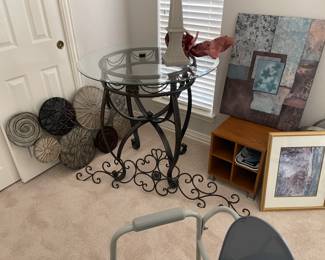 Glass top Table and Art
