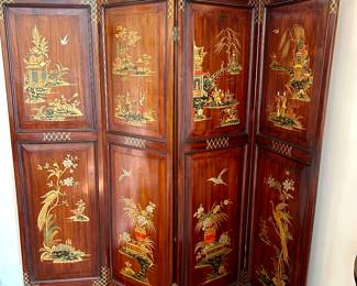 Vintage 4 Panel Hand Panel Wooden Screen