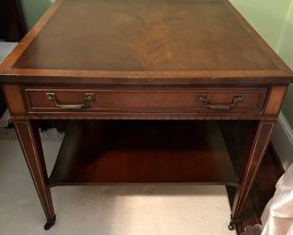 Flame Mahogany Vintage Side Table With Shelf and Drawer