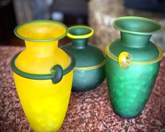 119 Citrus Yellow Green Blown Vases 3